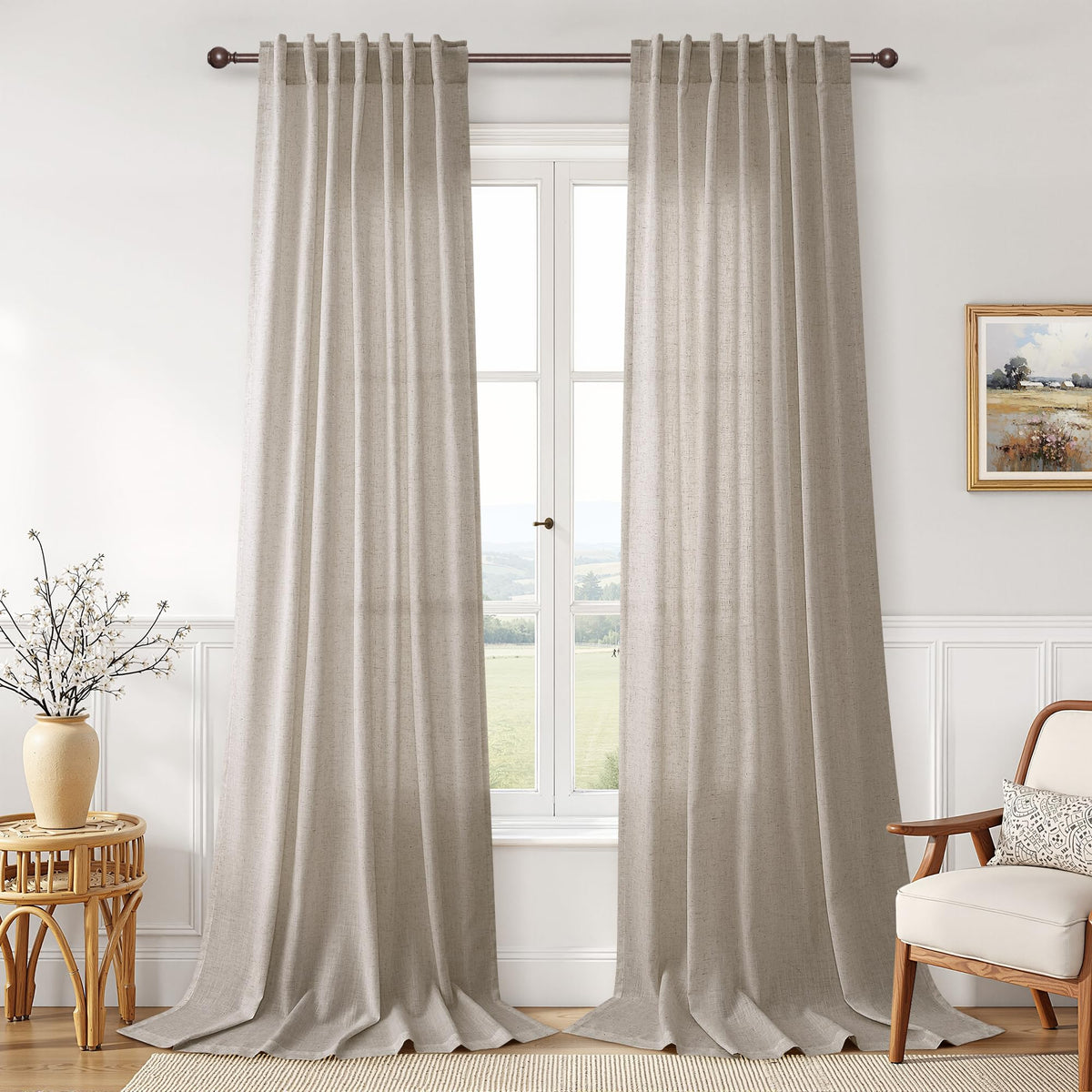 Joywell Linen Sheer Curtains 84 Inches Long for Living Room Beige Cream