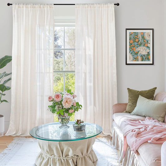 BGment Linen Sheer Curtains 84 Inches Long 2 Panels Set for Living Room