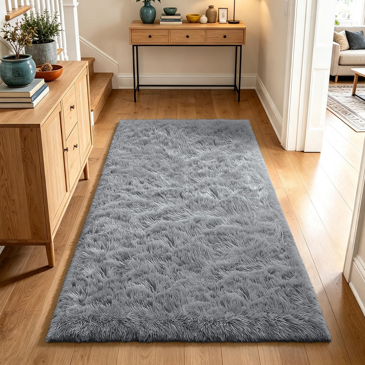 Beige 8x10 Area Rugs for Living Room, Fluffy Shag Rug Large Bedroom Carpet