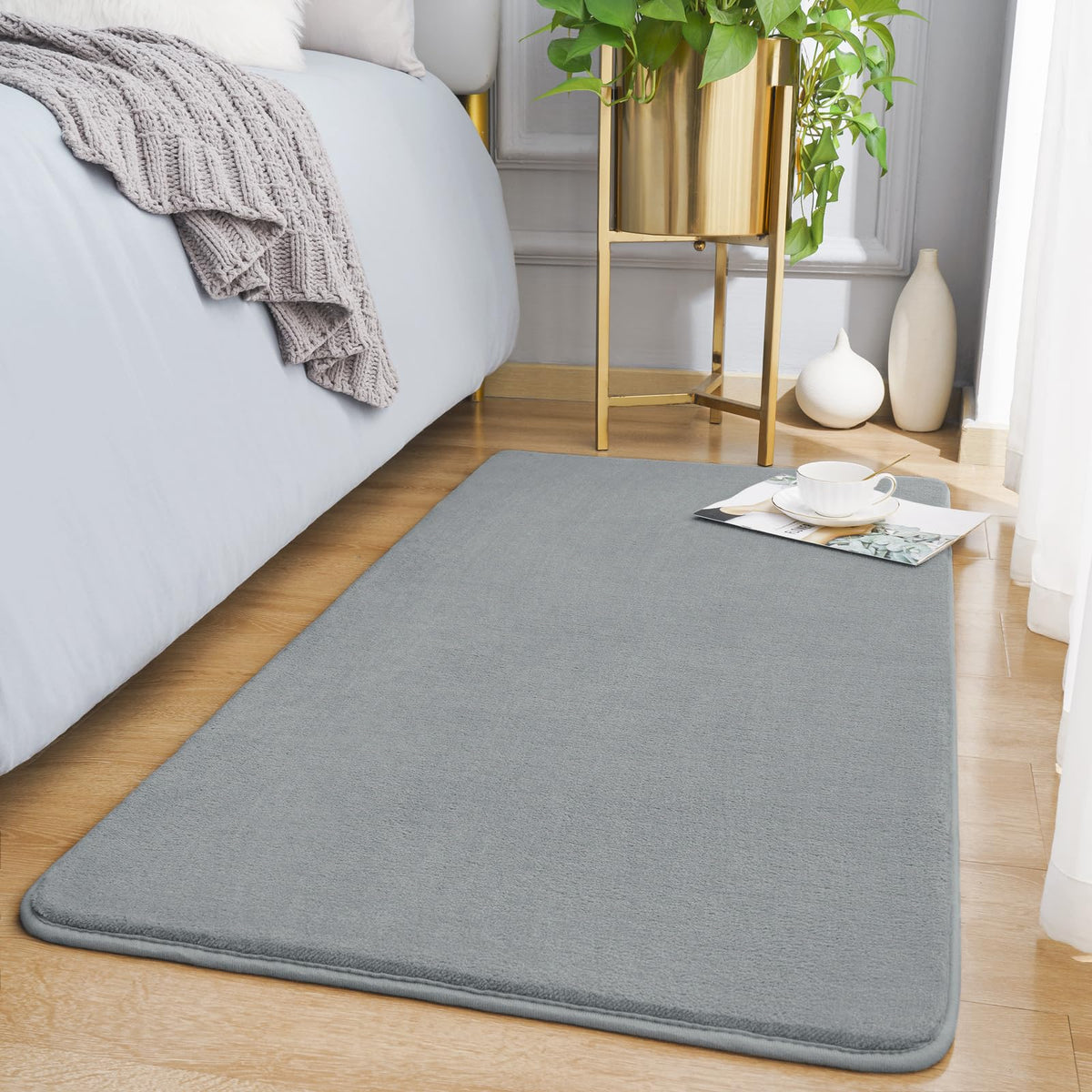 Amearea Modern Area Rugs for Bedroom Living Room, 4x6 Black Memory Foam Rug