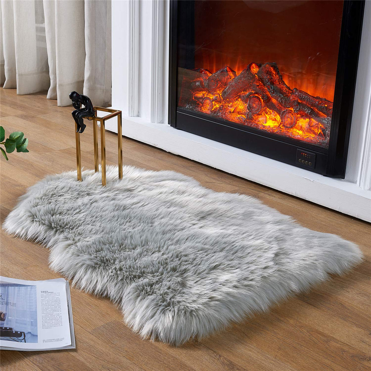 EasyJoy Ultra Soft Fluffy/Fuzzy Shaggy Area Rug Faux Fur Chair Cover Seat Pad for Bedroom Floor Sofa Living Room (2 x 6 ft Sheepskin, Beige)