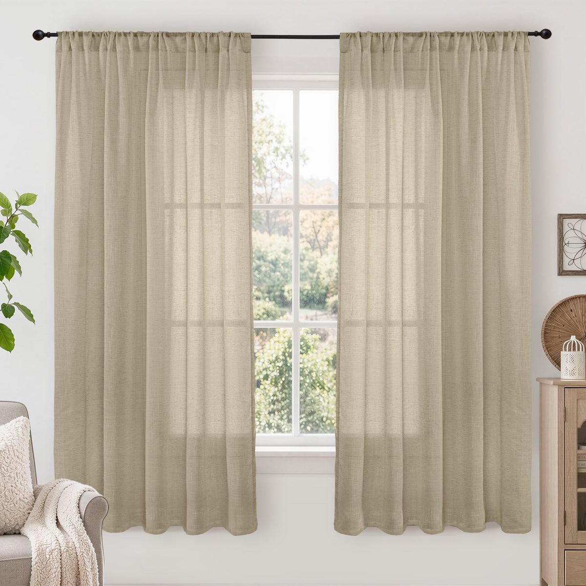 BGment Linen Sheer Curtains 84 Inches Long 2 Panels Set for Living Room