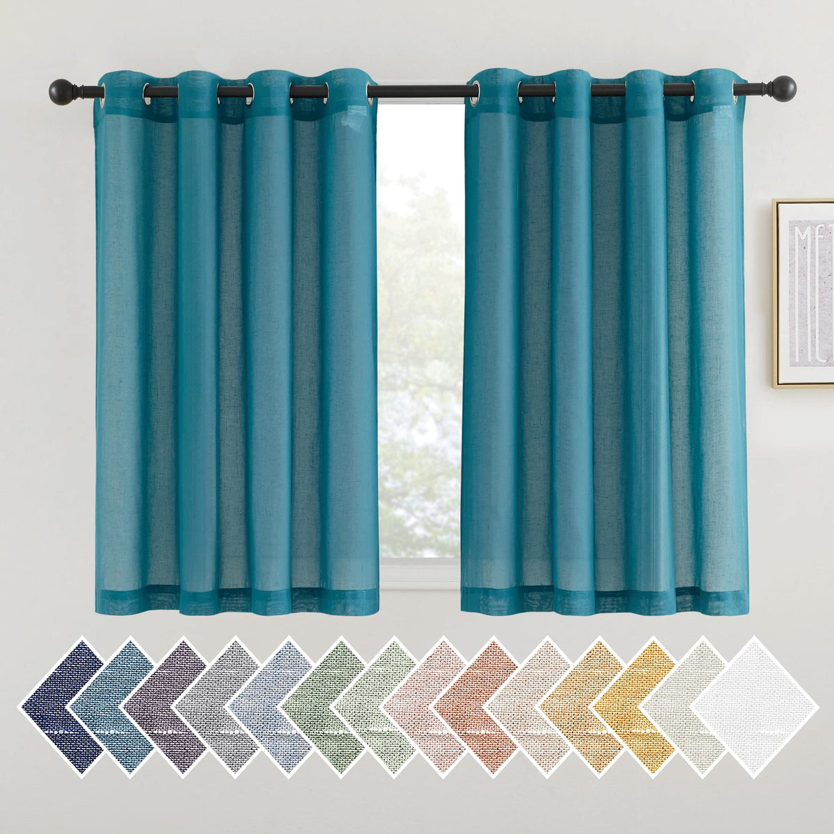 NICETOWN White Sheer Linen Curtains 84 Inch Length 2 Panels Set, W52xL84