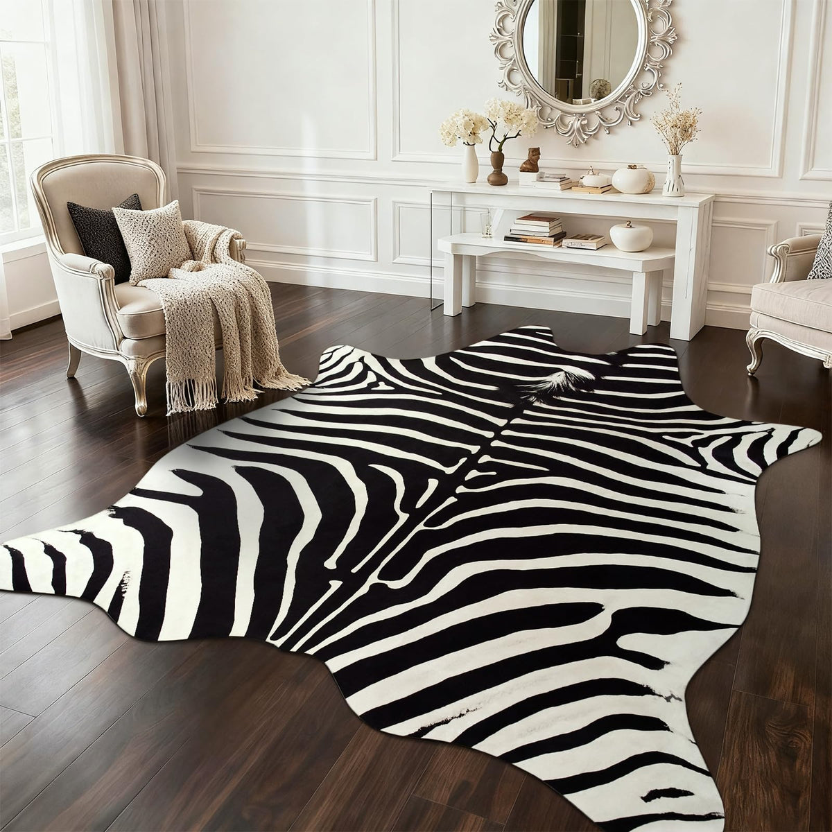 BENRON Faux Cowhide Rug, Cow Print Rug for Living Room Bedroom 4.6x5.2ft