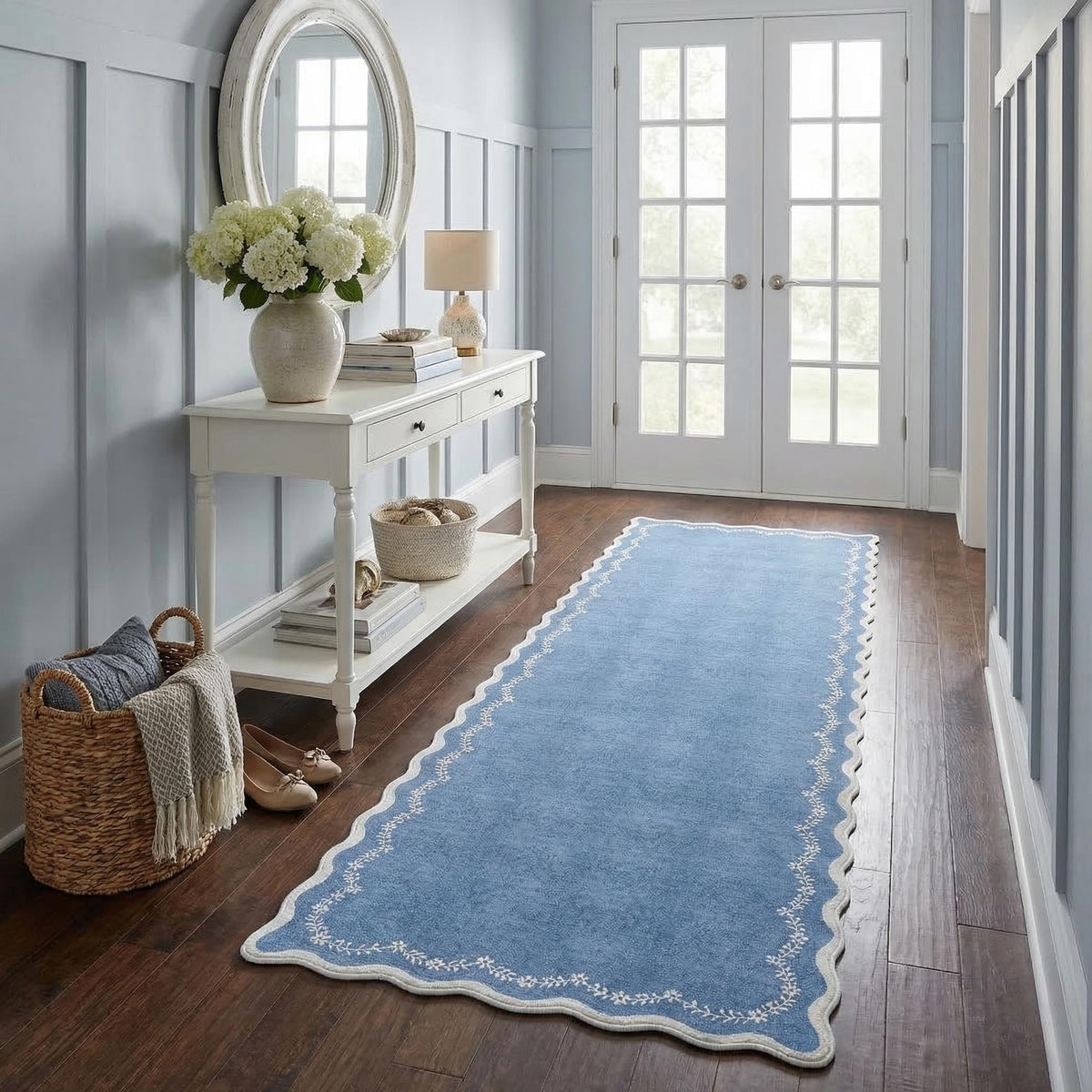 GarveeHome 5x7 Scalloped Area Rug Jute Washable Bedroom Living Room Rug