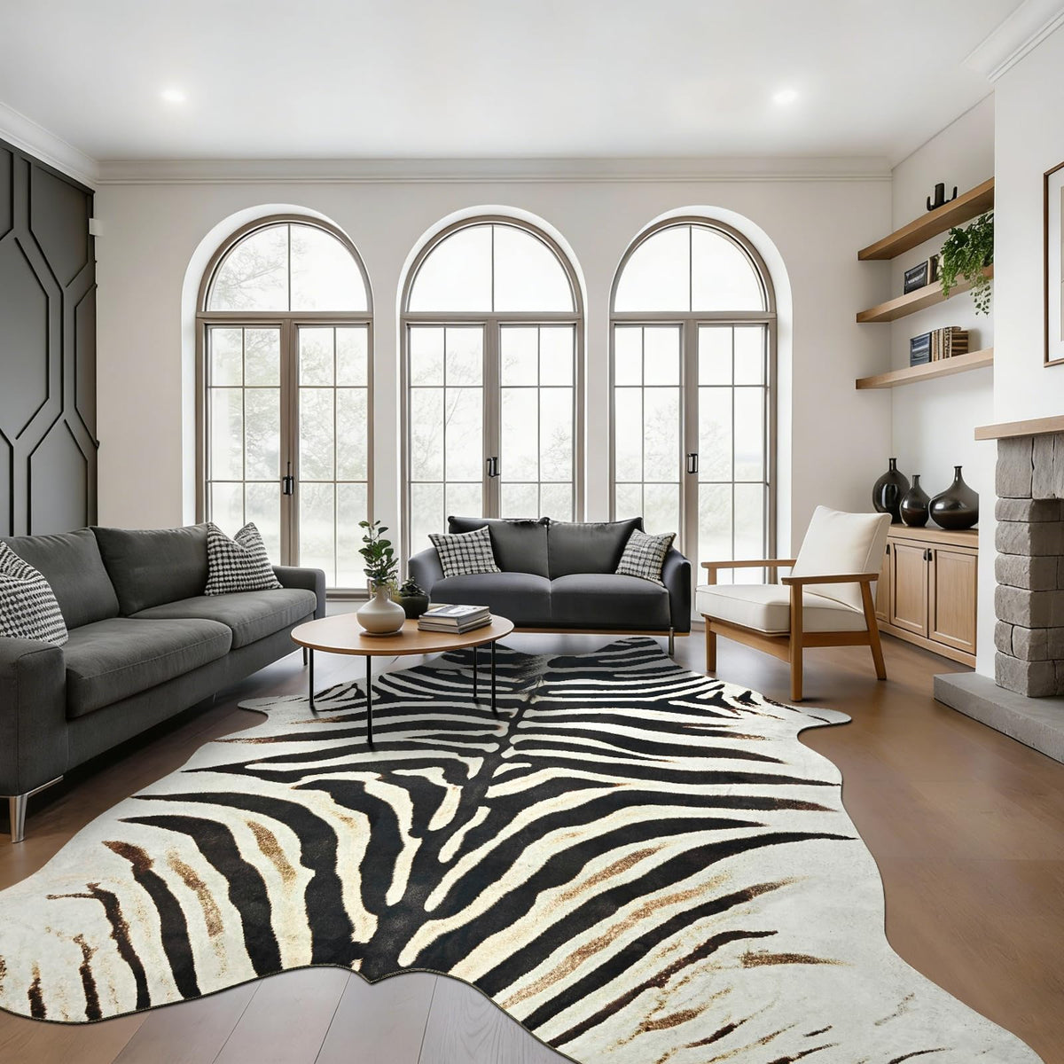 BENRON Faux Cowhide Rug, Cow Print Rug for Living Room Bedroom 4.6x5.2ft