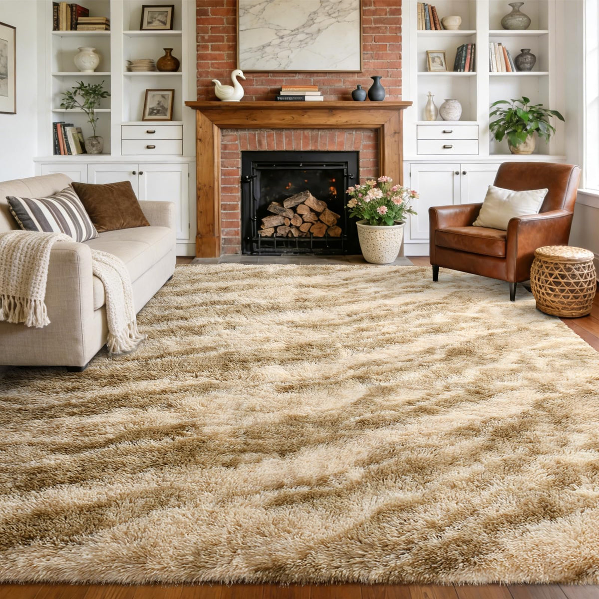 9x12 Extra Large Fluffy Area Rugs for Living Room Tie-Dyed Light Grey