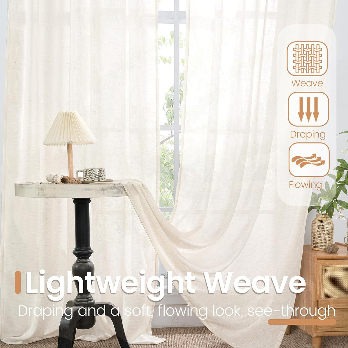 BGment Linen Sheer Curtains 84 Inches Long 2 Panels Set for Living Room