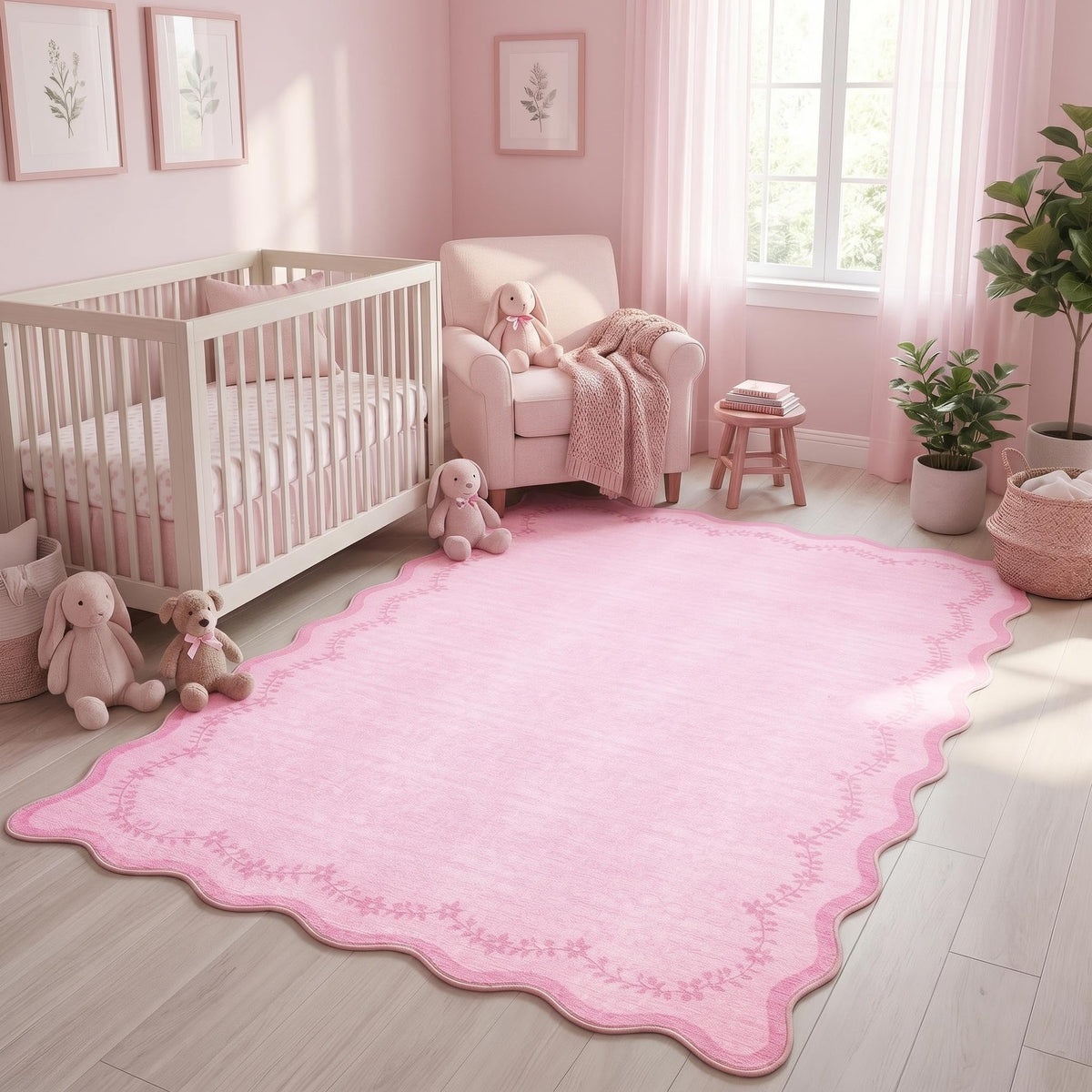 GarveeHome 5x7 Scalloped Area Rug Jute Washable Bedroom Living Room Rug