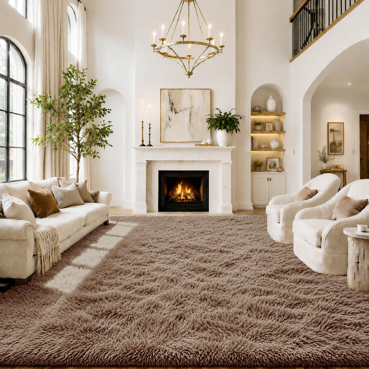 8x10 Area Rugs for Living Room,Light Grey Large Shaggy Soft Plush Furry Rug