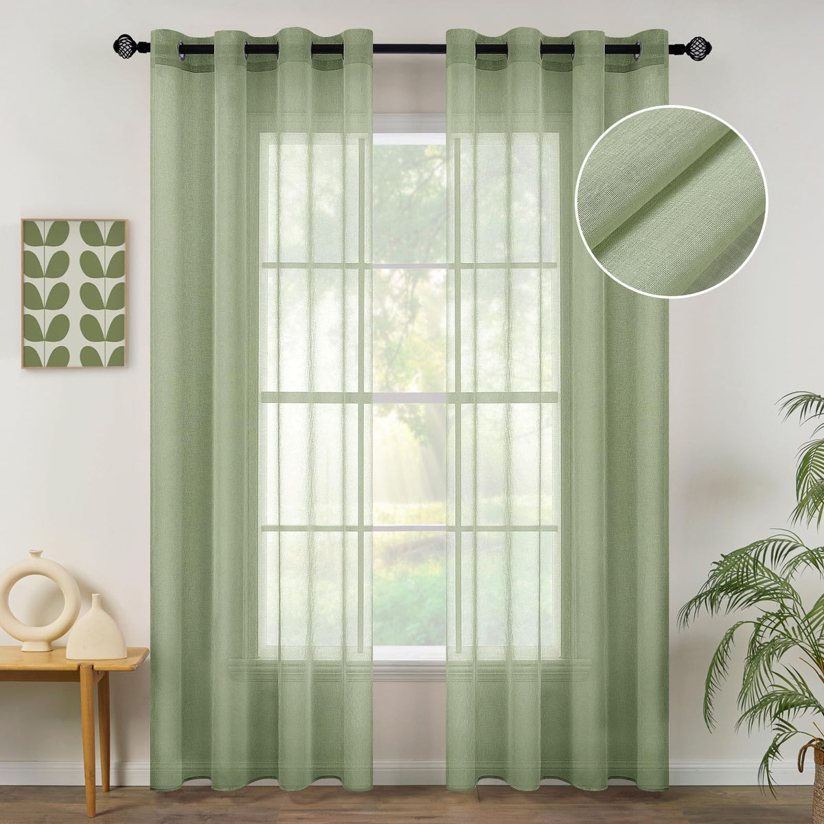 MIULEE Ivory Sheer Curtains Linen Textured Panels 54X84 Inches