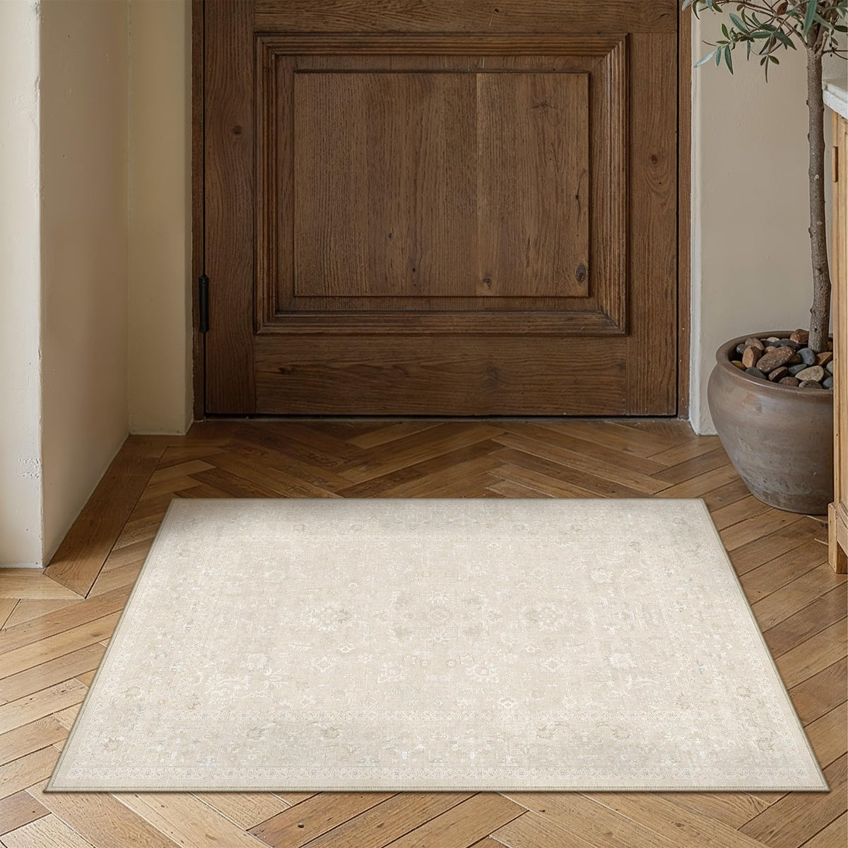 PureCozy 8x10 Blue Area Rug Washable Non Slip Large Vintage Living Room