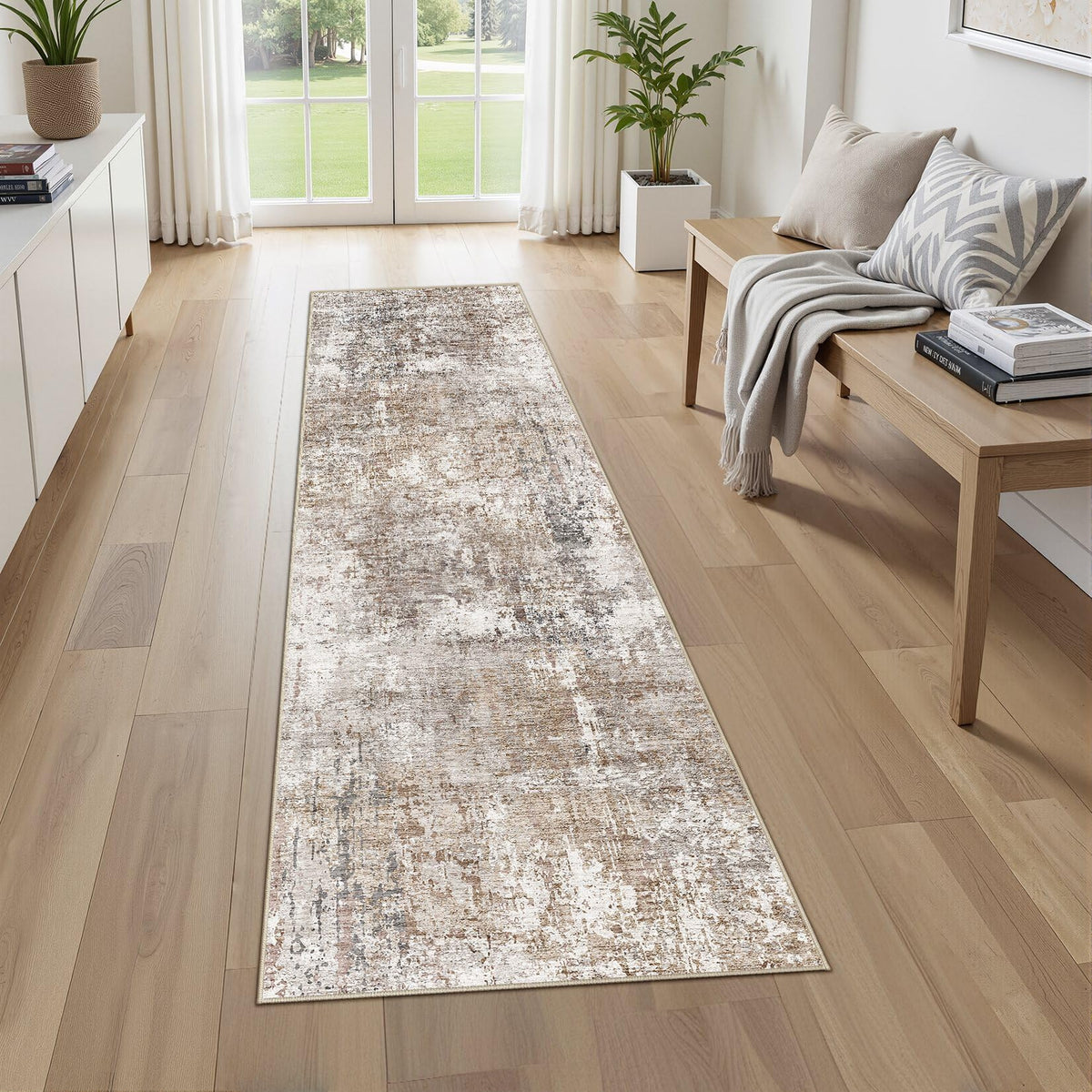 UERMEI 8x10 Area Rug Living Room Rugs - Washable Neutral Modern Abstract Soft Thin Large Rug Indoor Floor No Slip Rug Carpet for Bedroom Under Dining Table Home Office Decor - Brown Grey