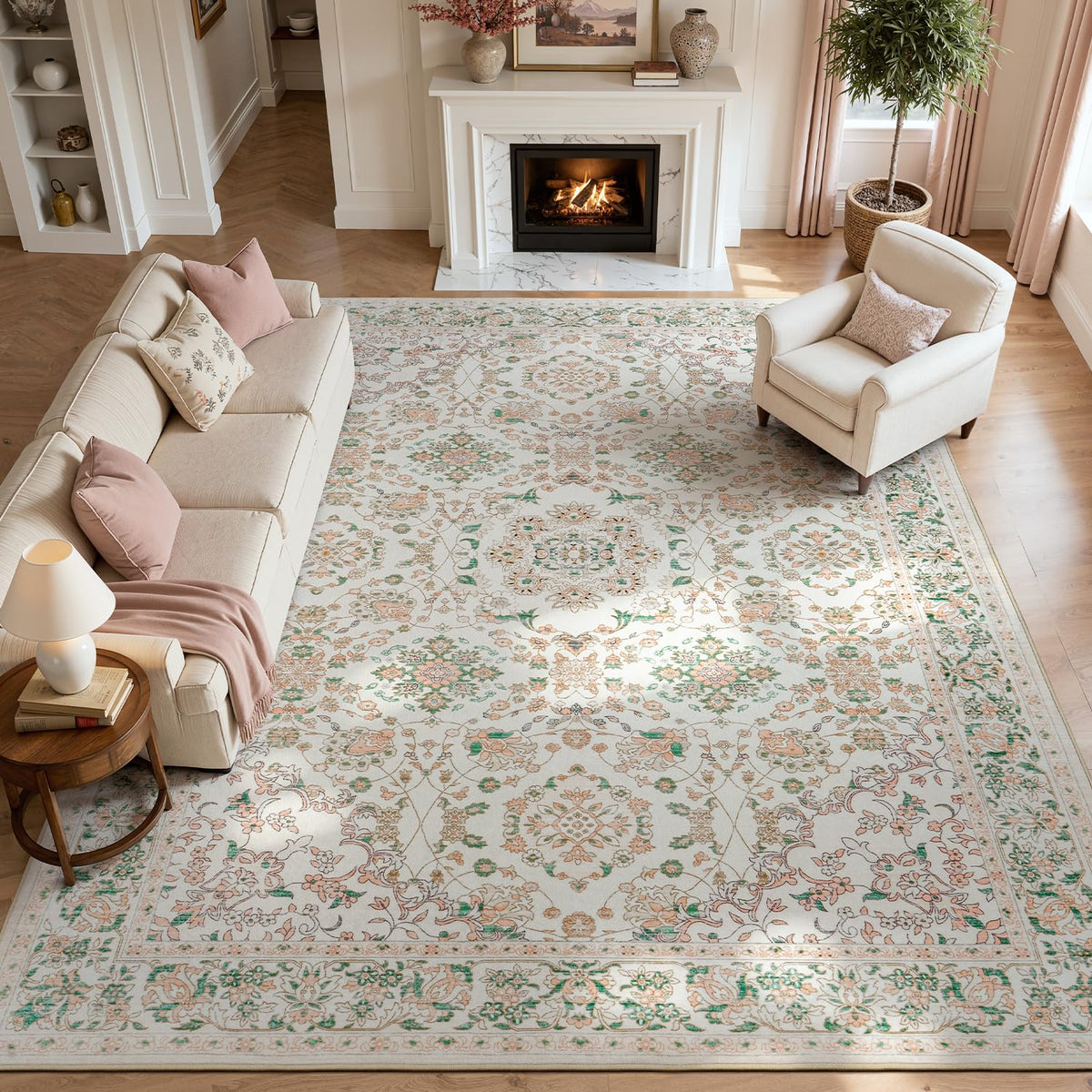 Lessymo 8 x 10 Area Rugs for Living Room, Machine Washable Rug Grey White