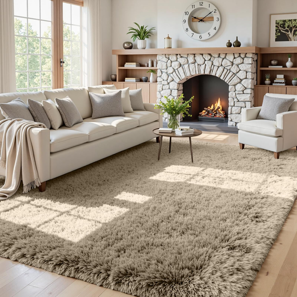8x10 Fluffy Shag Area Rugs for Living Room Bedroom: Soft Plush Carpet Grey