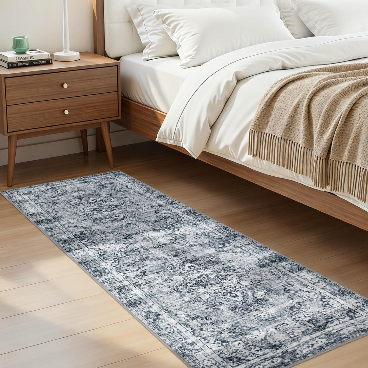 Joydeco Boho Washable Abstract Beige 5x7 Area Rugs for Living Room Bedroom