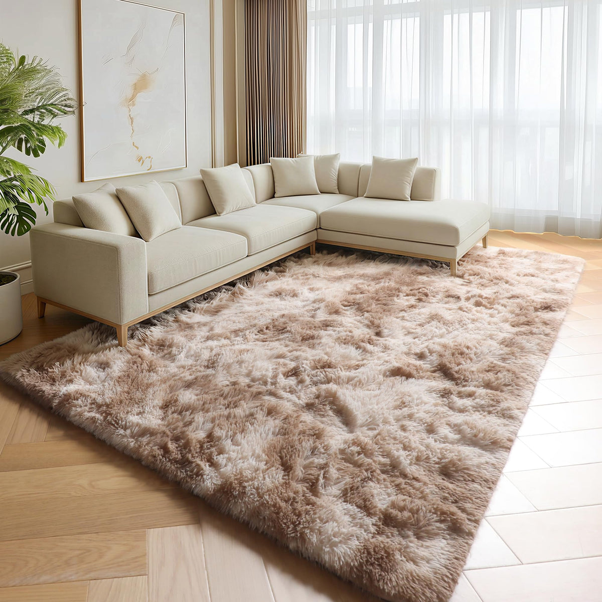 Runner Rugs for Bedroom Living Room, 2x6 Tie-Dyed Beige Hallway Area Rug