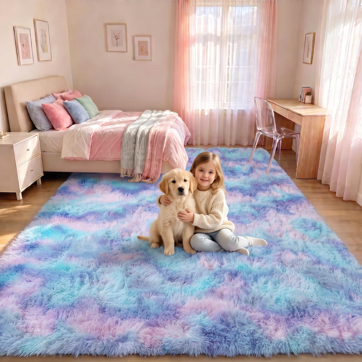 Runner Rugs for Bedroom Living Room, 2x6 Tie-Dyed Beige Hallway Area Rug