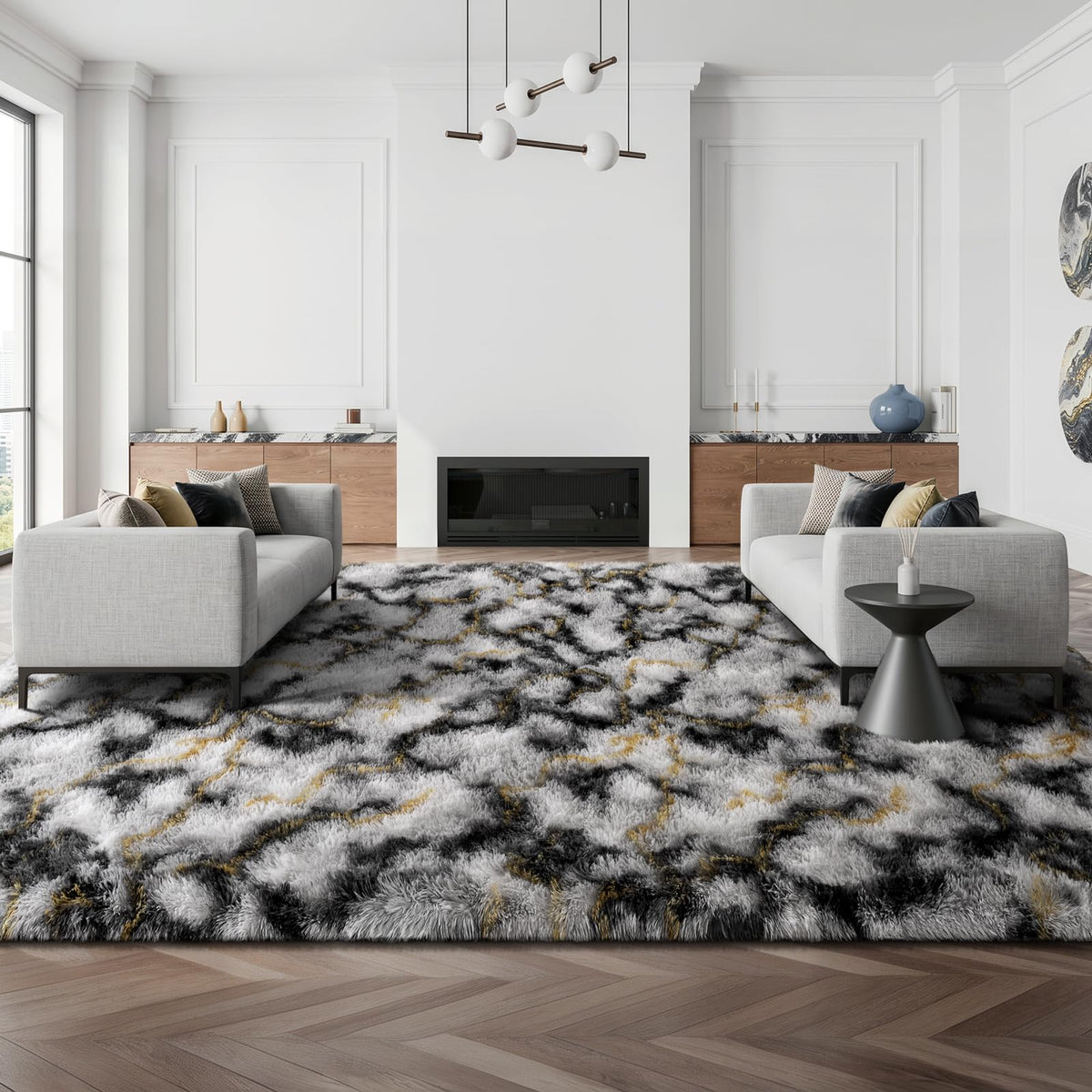 Deerhoo Large Shag Area Rugs 5 x 8, Tie-Dyed Plush Fuzzy Rugs, Light Grey