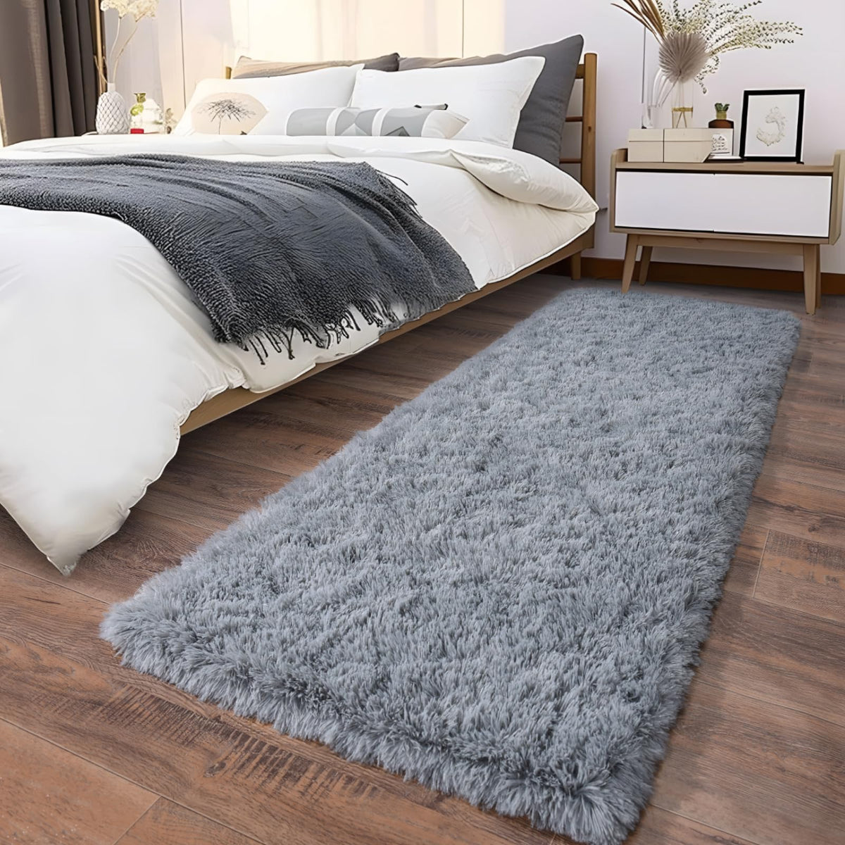 Soft Runner Rugs for Bedroom Hallway 2x6 Beige Fluffy Shag Washable