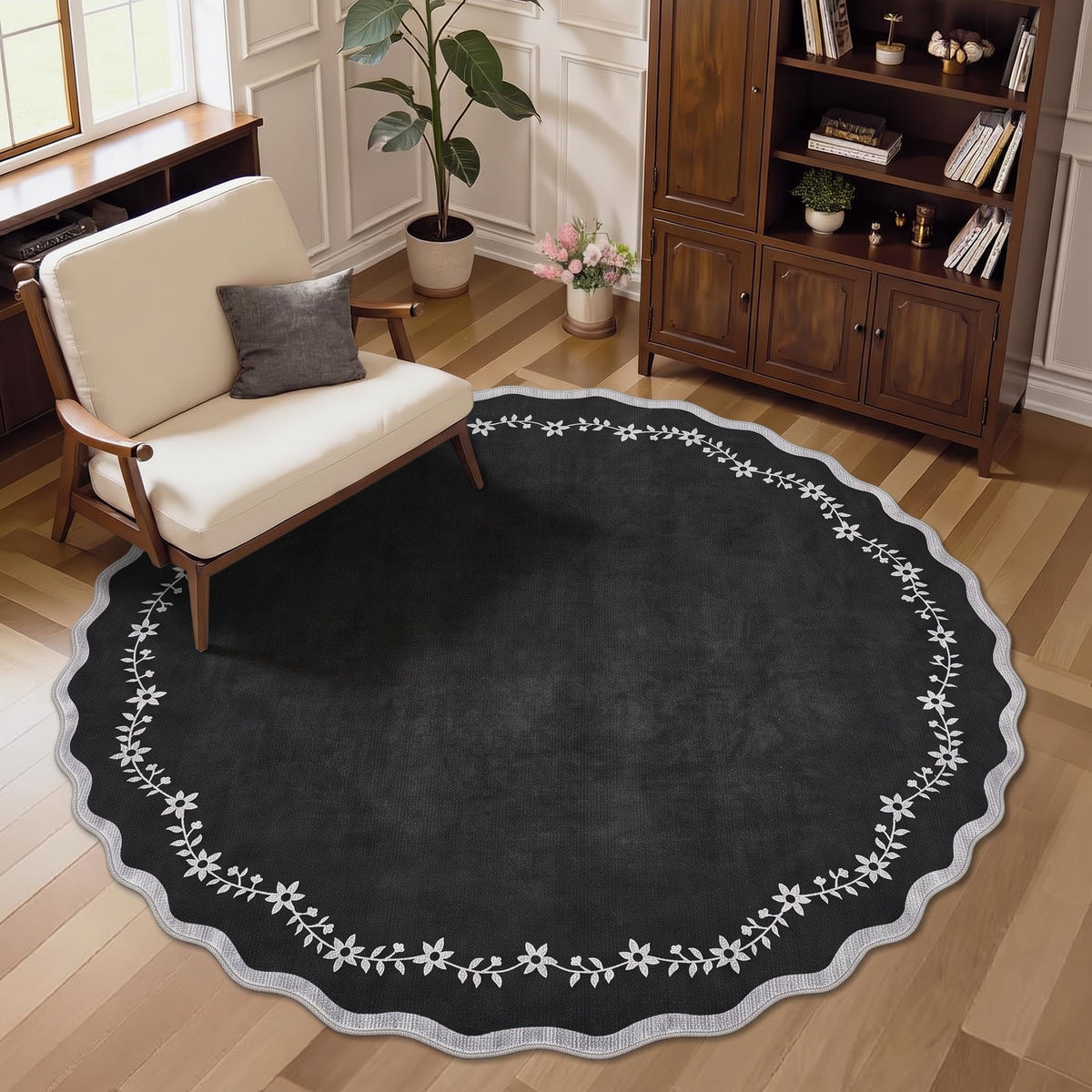 GarveeHome 5x7 Scalloped Area Rug Jute Washable Bedroom Living Room Rug