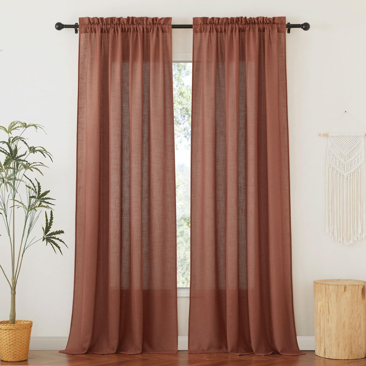 RYB HOME White Semi Sheer Curtains 84 inches Long for Living Room