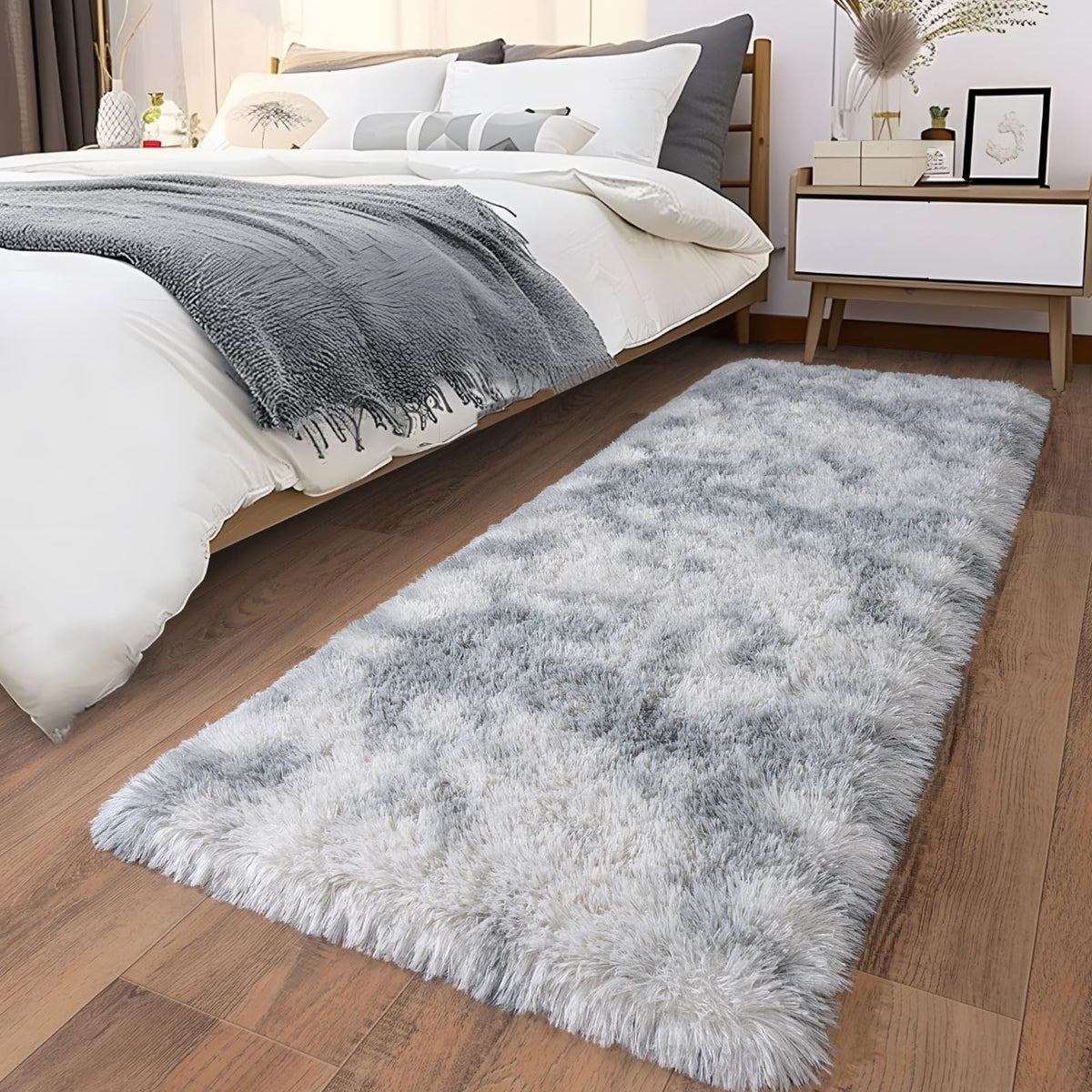 Soft Runner Rugs for Bedroom Hallway 2x6 Beige Fluffy Shag Washable