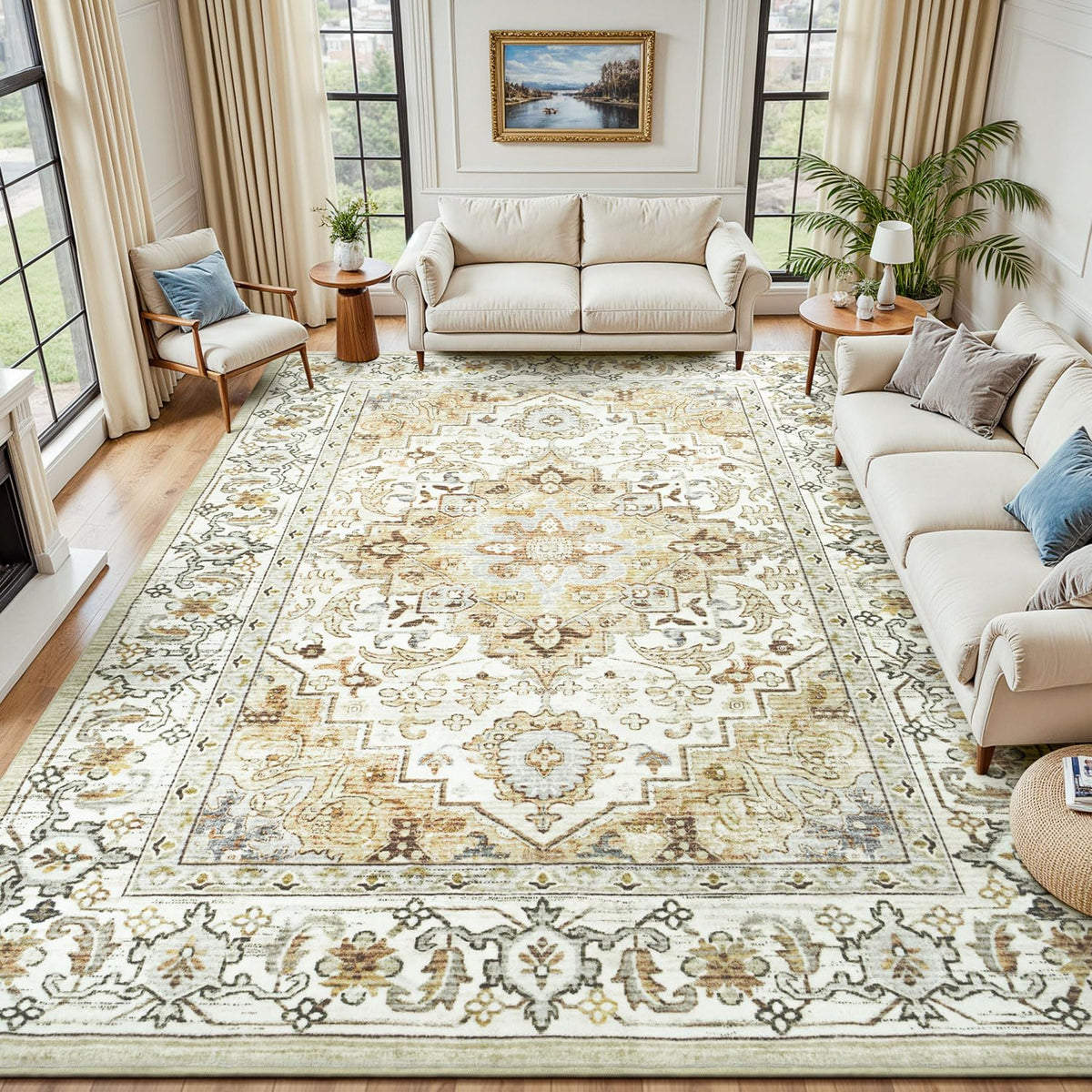 Lessymo 8 x 10 Area Rugs for Living Room, Machine Washable Rug Grey White