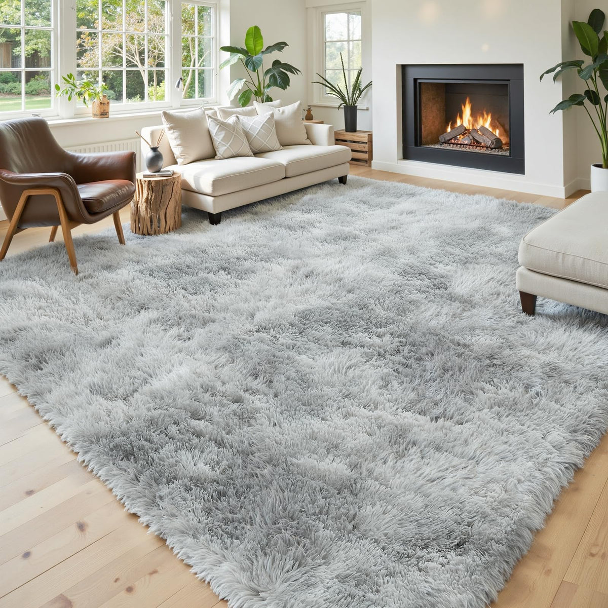 8x10 Area Rugs for Living Room,Light Grey Large Shaggy Soft Plush Furry Rug