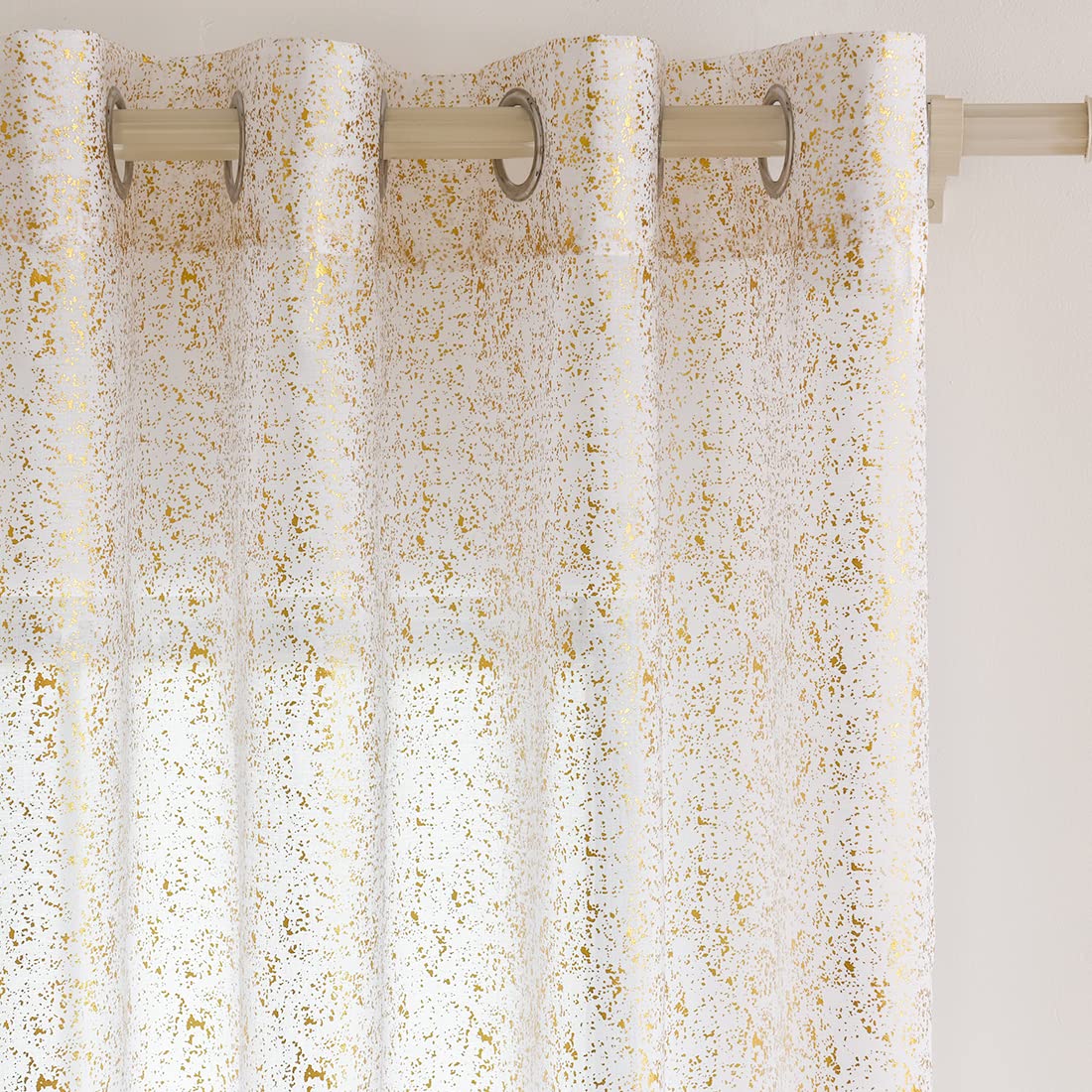 Silver Grey Sheer Curtains with Foil Dots, Grommet, 2 Panels 52 x 84 Inch