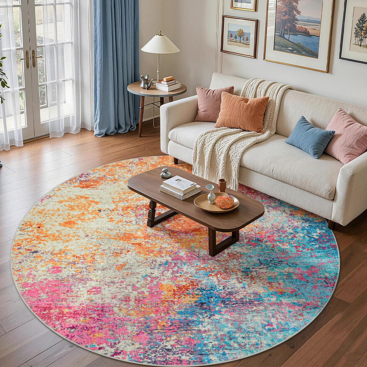 Rugflix 5x7 Area Rugs for Living Room, Colorful Rainbow Washable Rug