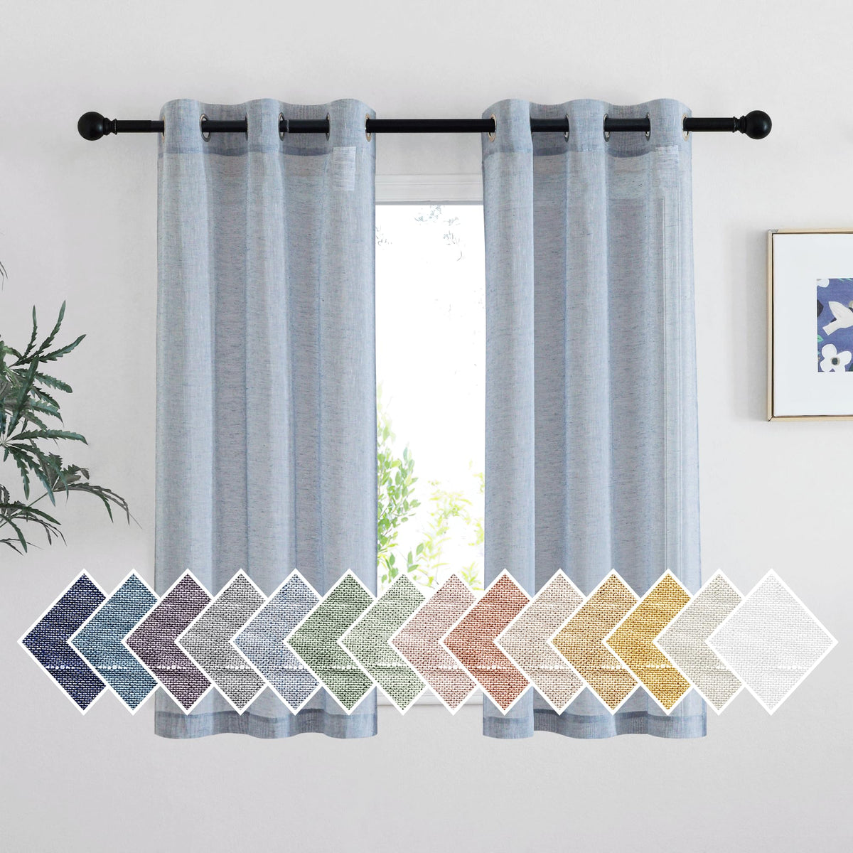 NICETOWN White Sheer Linen Curtains 84 Inch Length 2 Panels Set, W52xL84