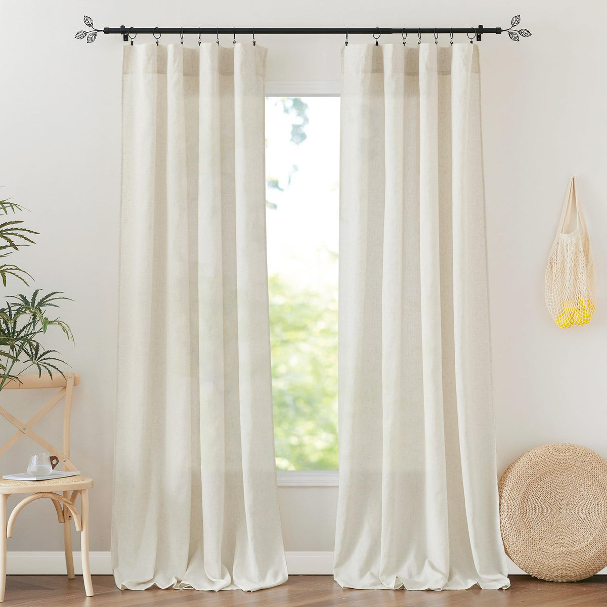 RYB HOME White Semi Sheer Curtains 84 inches Long for Living Room