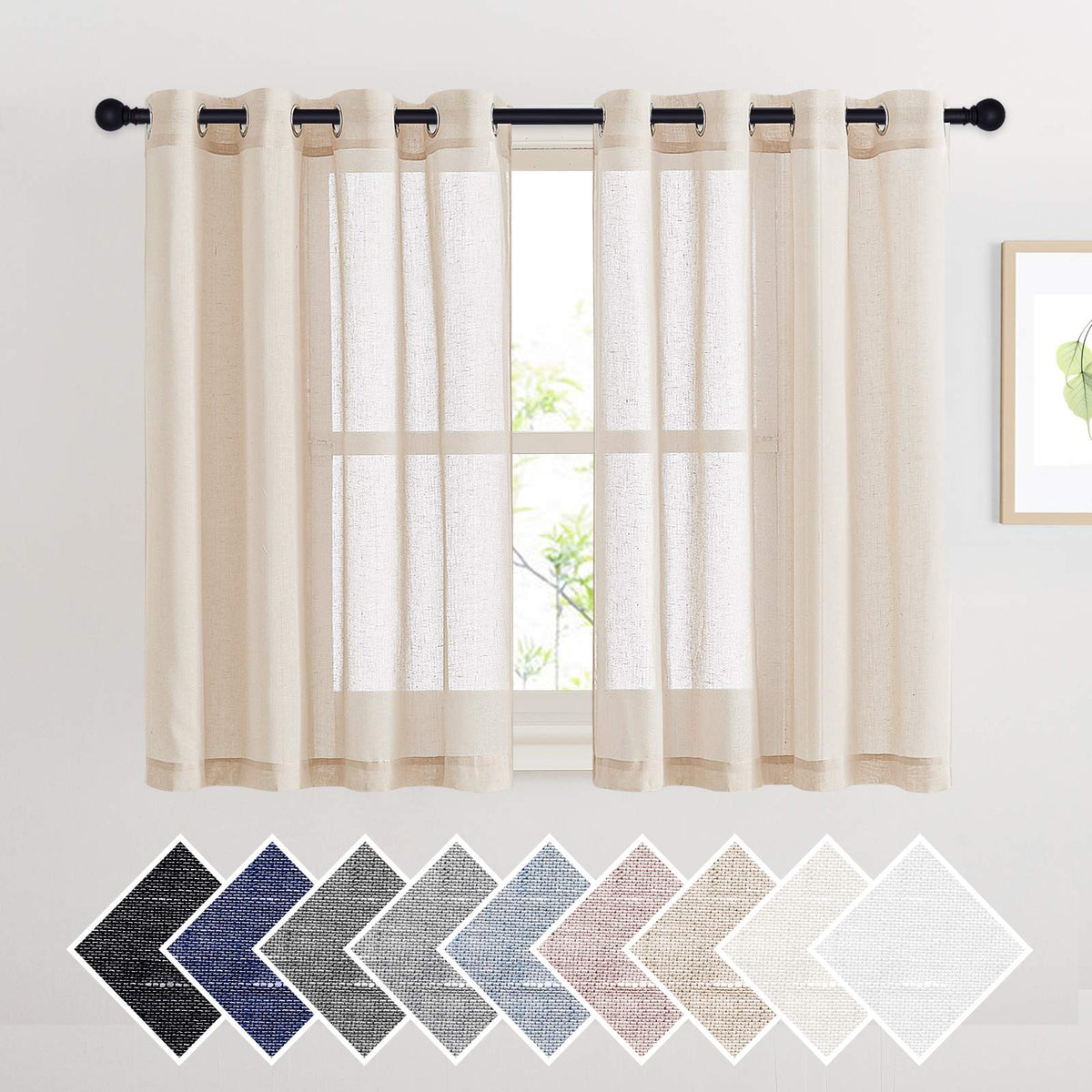 NICETOWN White Sheer Linen Curtains 84 Inch Length 2 Panels Set, W52xL84