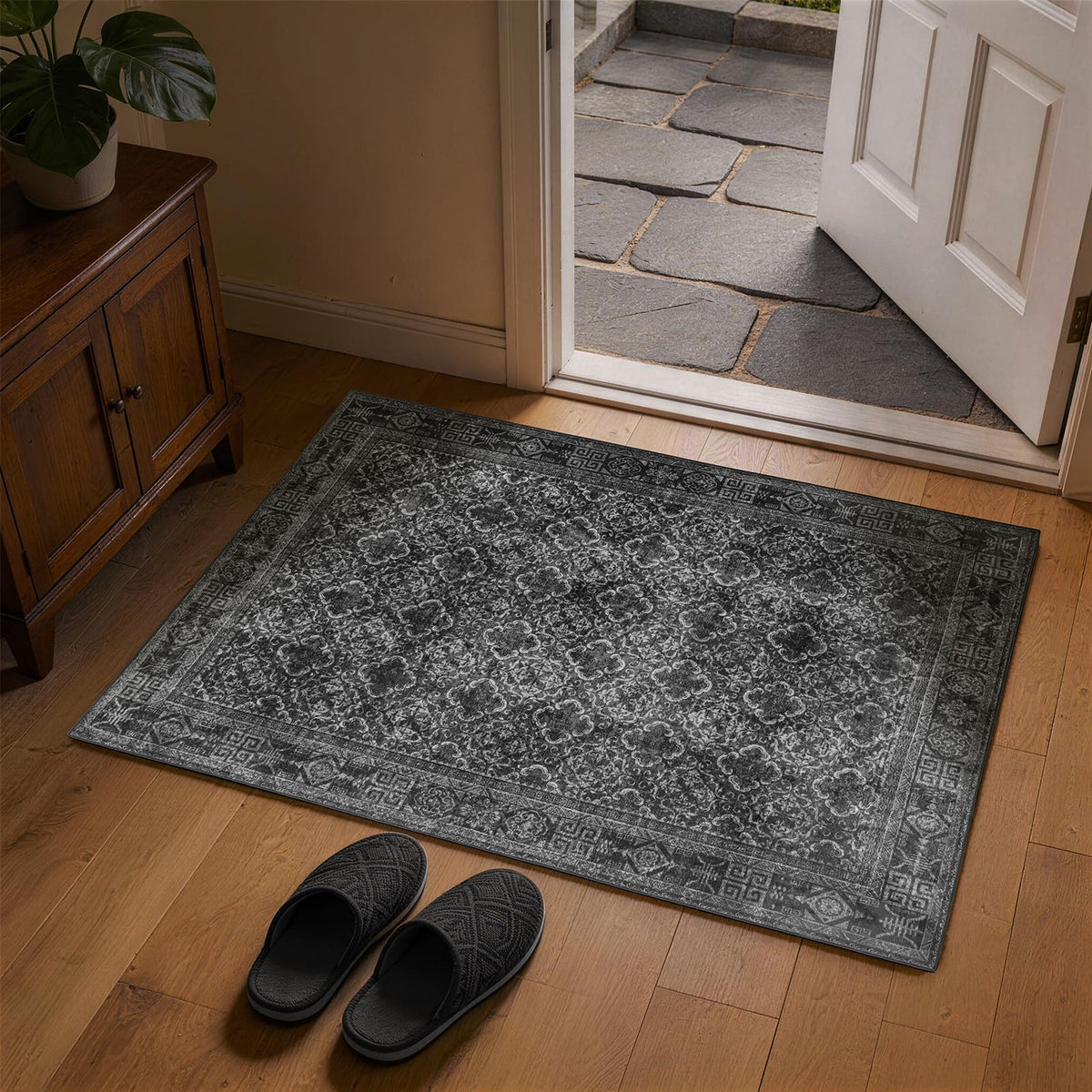 8x10 Washable Area Rug, Black Solid Area Rugs for Living Room & Bedroom