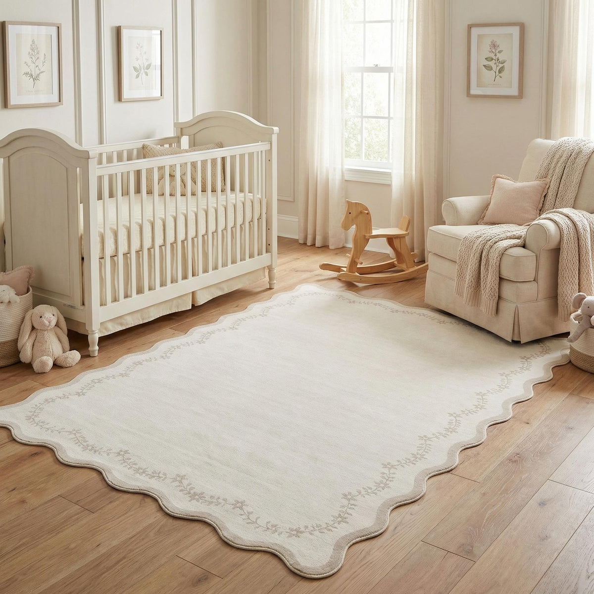 GarveeHome 5x7 Scalloped Area Rug Jute Washable Bedroom Living Room Rug