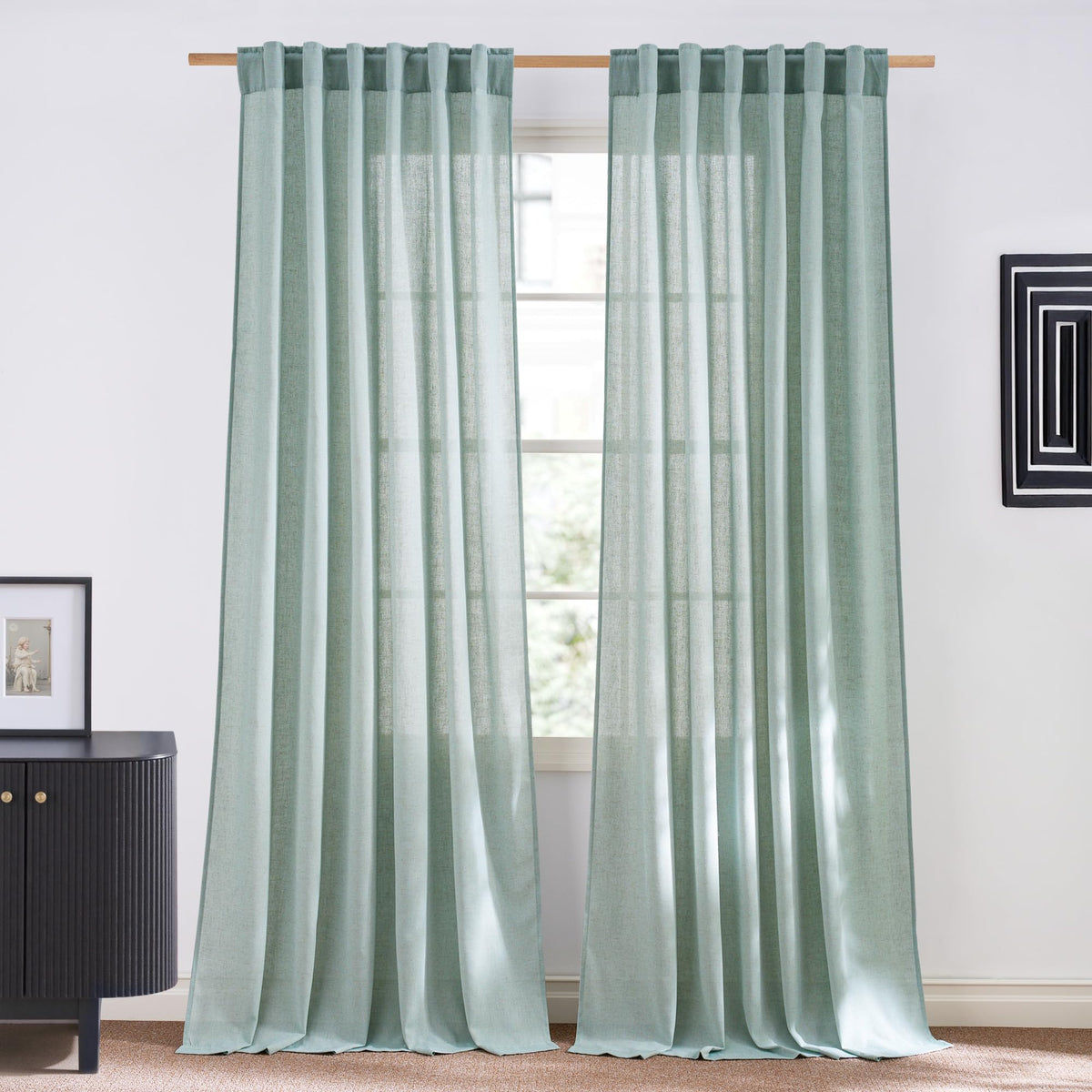 NICETOWN Natural Linen Curtains & Drapes for Windows 84 inch Long, Rod Pocket & Back Tab Thick Flax Semi Sheer Privacy Assured with Light Filtering for Bedroom/Living Room, W55 x L84, 2 Pieces