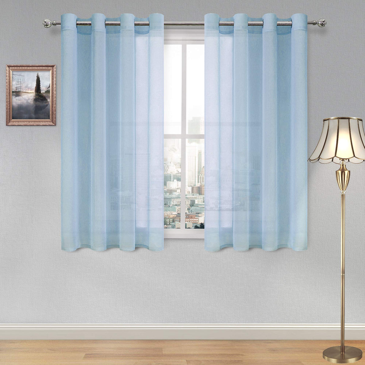 DWCN White Sheer Curtains Linen Look Semi Transparent Voile Grommet White Curtains for Living Dining Room Drapes 52 x 84 Inch Long, Set of 2 Panels