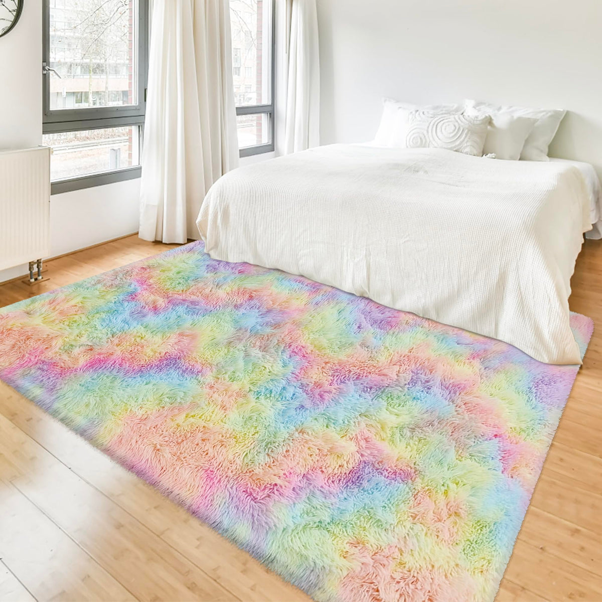 Tie-Dyed Runner Rug for Bedroom Black Grey 2x6ft Fluffy Area Rug Bedside Runner Rug for Kids Room Boys Teens Nursery Baby Living Room Dorm Home Decor Carpets