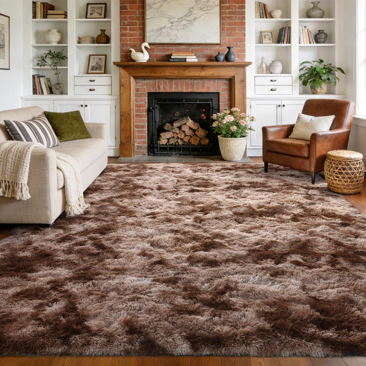 9x12 Extra Large Fluffy Area Rugs for Living Room Tie-Dyed Light Grey