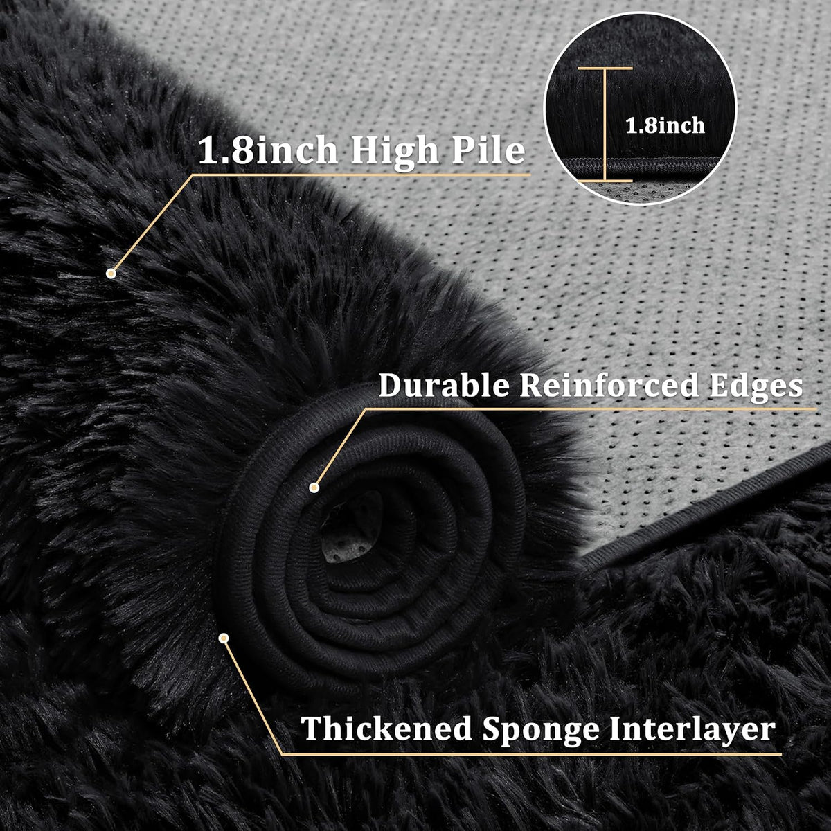 Tosuoka 5x7 Area Rugs for Living Room Bedroom, Black Rug Soft Fluffy Shag