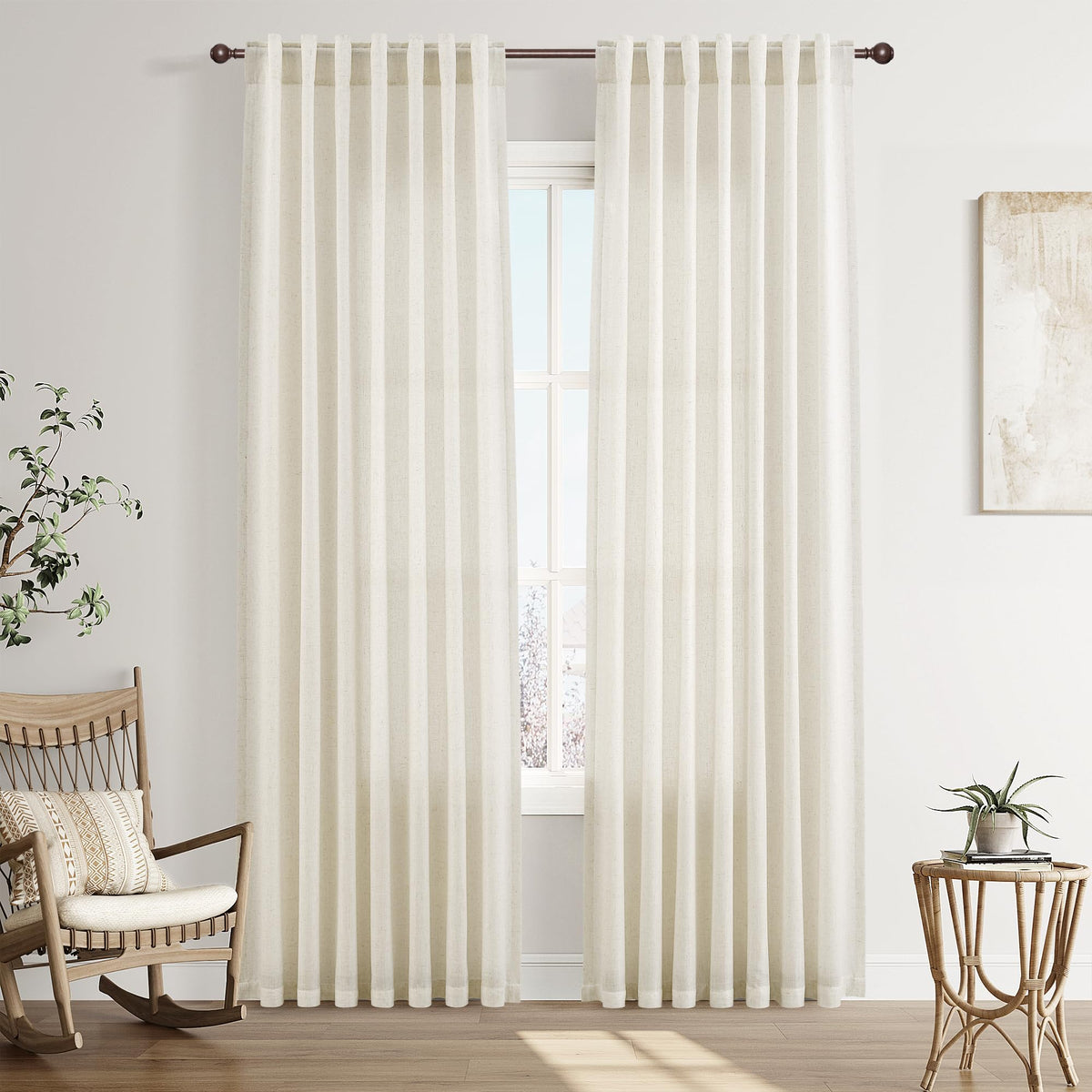 Joywell Linen Sheer Curtains 84 Inches Long for Living Room Beige Cream
