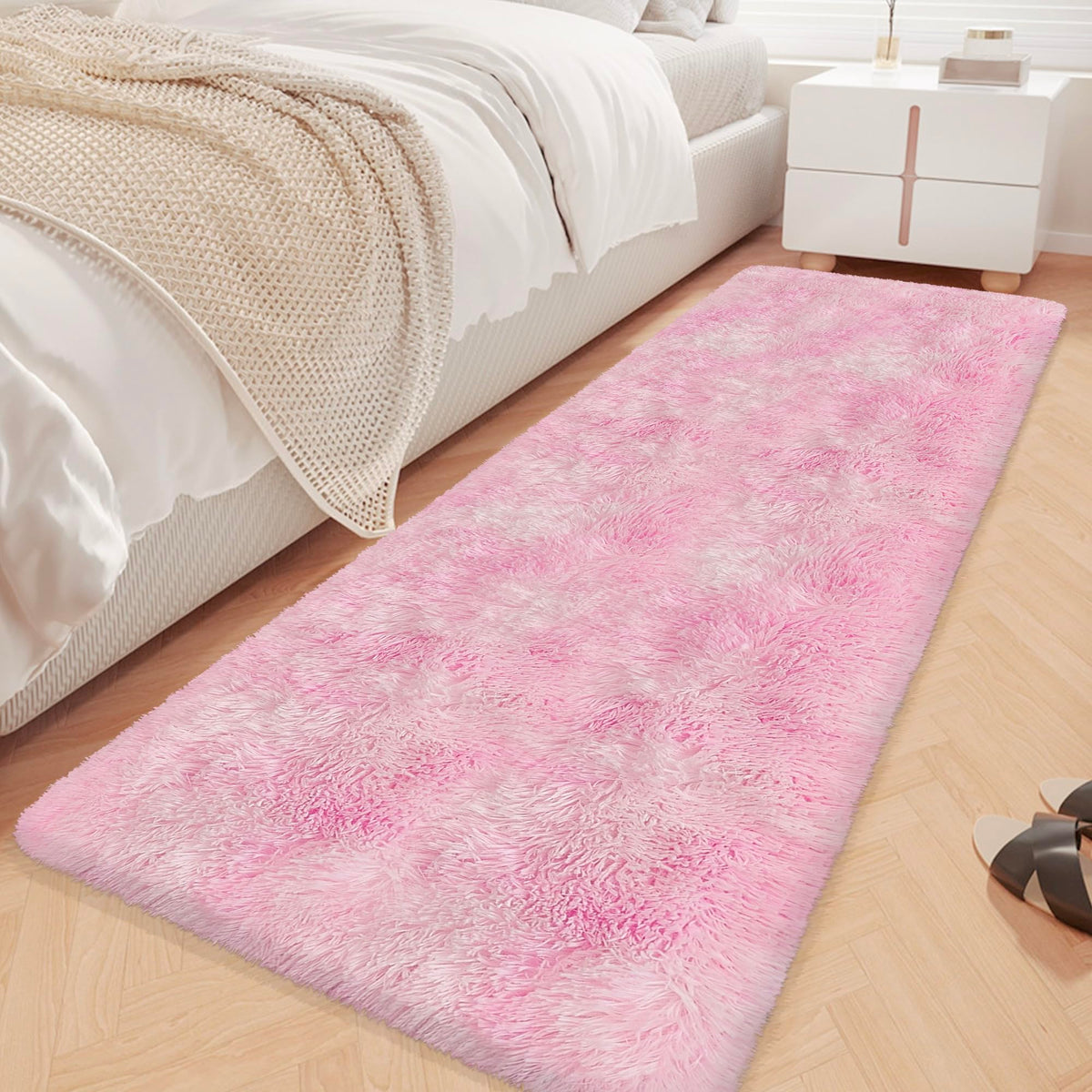 Tie-Dyed Runner Rug for Bedroom Black Grey 2x6ft Fluffy Area Rug Bedside Runner Rug for Kids Room Boys Teens Nursery Baby Living Room Dorm Home Decor Carpets