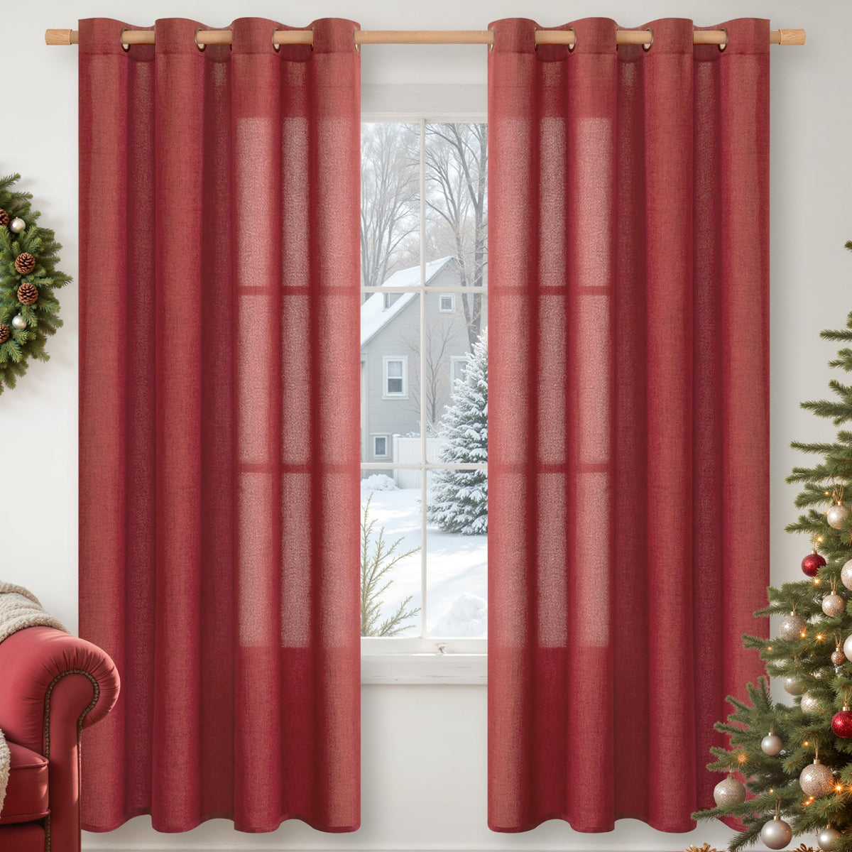 YoungsTex Linen Semi Sheer Curtains 63 Inch Length, Light Filtering Drapes