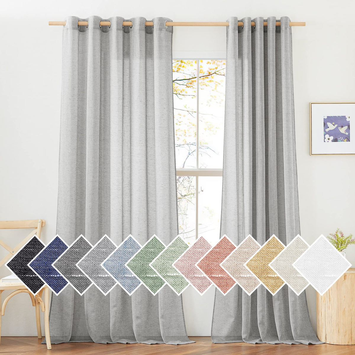 NICETOWN White Sheer Linen Curtains 84 Inch Length 2 Panels Set, W52xL84