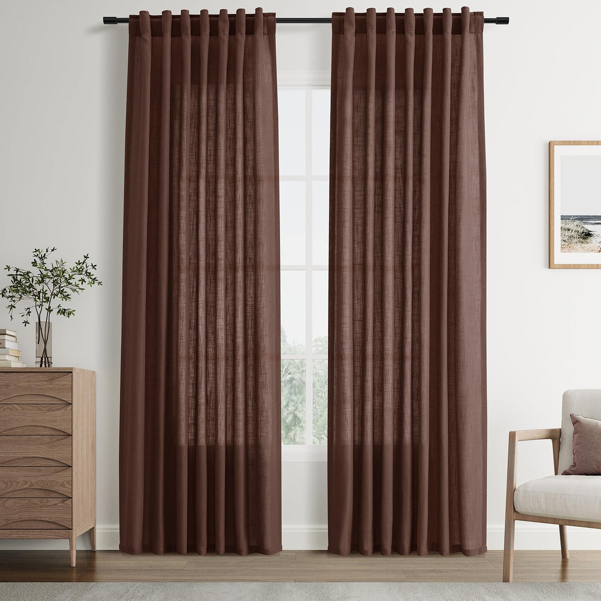 Joywell Linen Sheer Curtains 84 Inches Long for Living Room Beige Cream