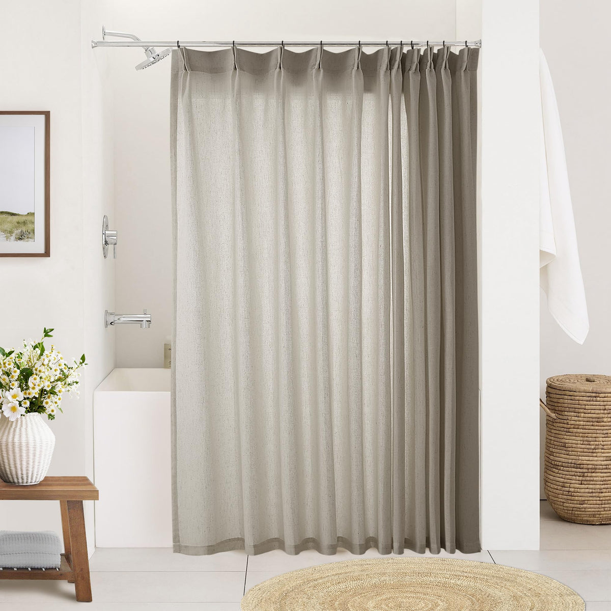 Cream 120 Inch Linen Curtains Pinch Pleated Extra Long Custom Made