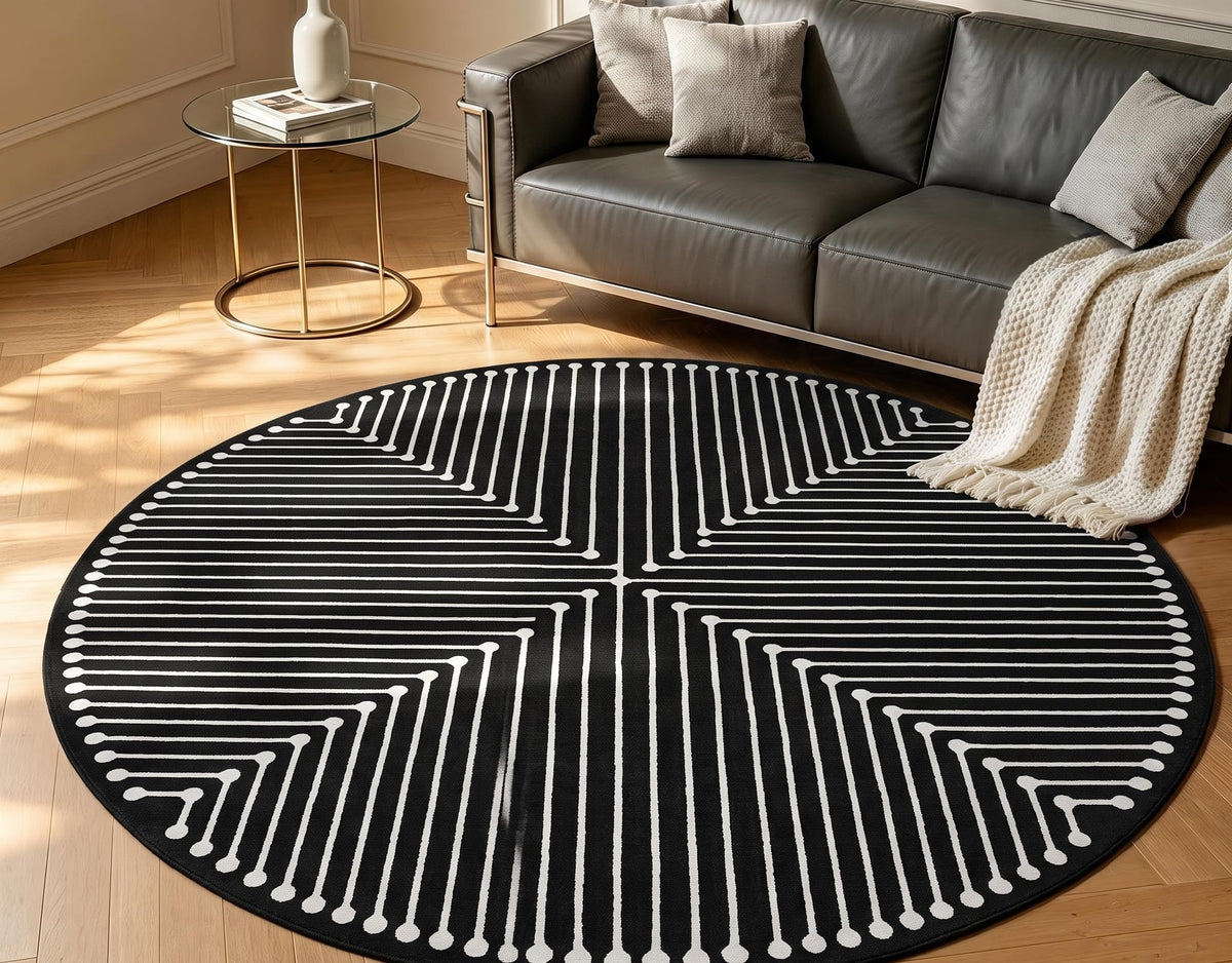 YIHOUSE Washable 5x7 Area Rugs for Living Room, Black and White Striped Rug for Bedroom Playroom Non Slip Low Pile, Soft Modern Geometric Carpet for Entryway Home Office Decor