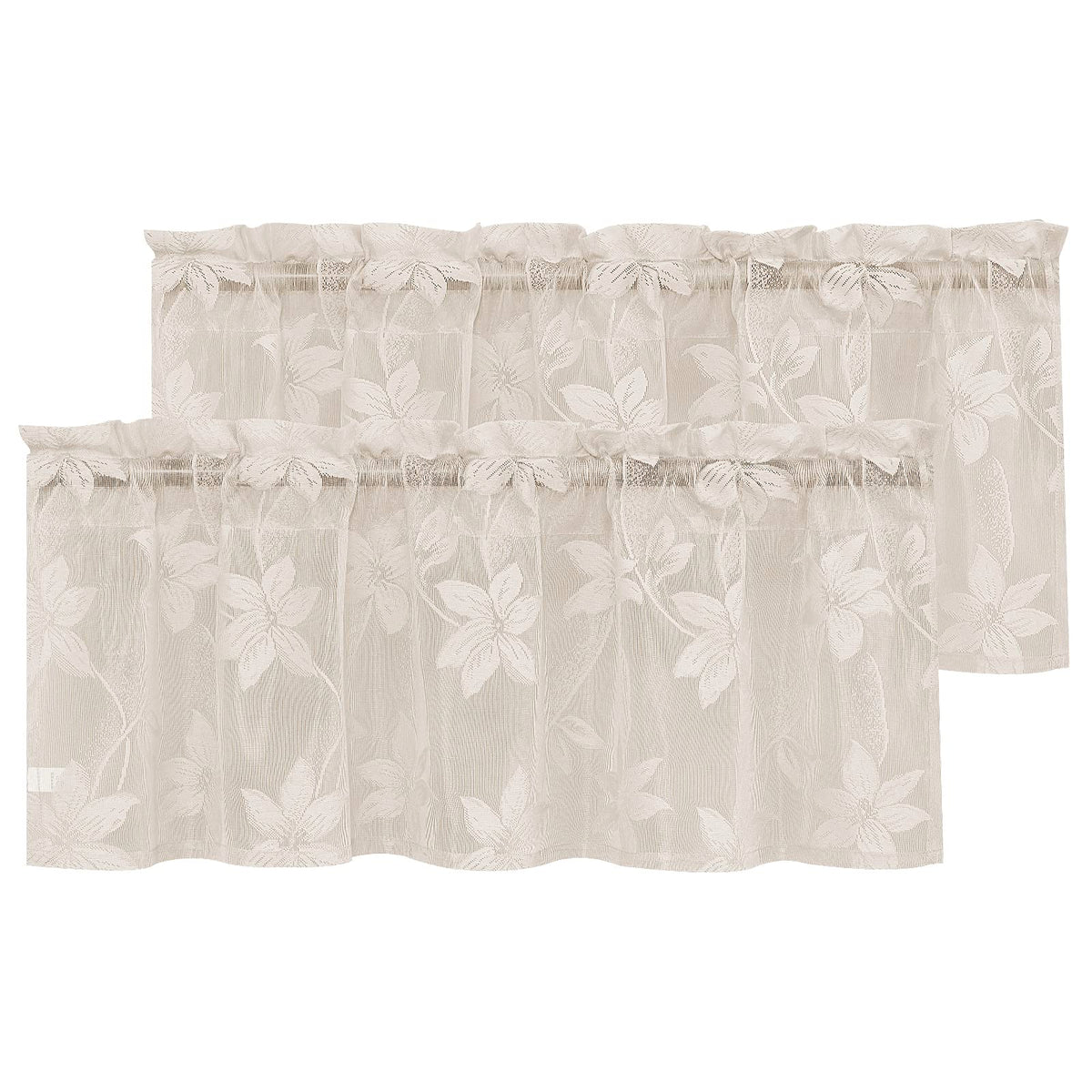 DWCN White Sheer Curtains - Short Curtains Floral Lace Design Rod Pocket Window Voile Sheer Drapes for Bedroom Kitchen Small Window 42 x 54 inch Length, 2 Panels White