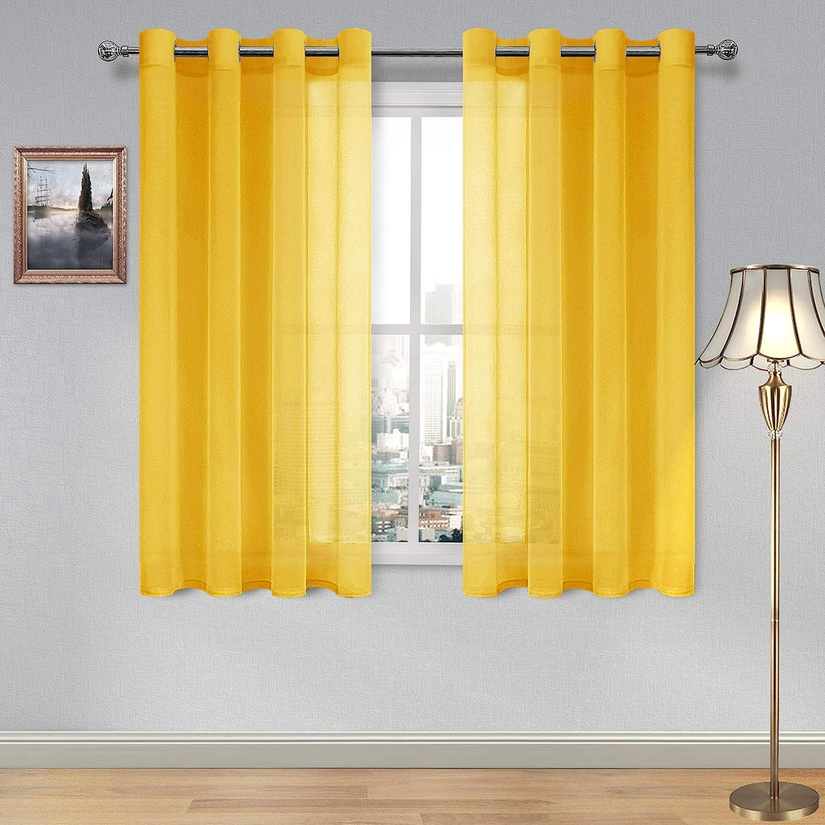 DWCN White Sheer Curtains Linen Look Semi Transparent Voile Grommet White Curtains for Living Dining Room Drapes 52 x 84 Inch Long, Set of 2 Panels